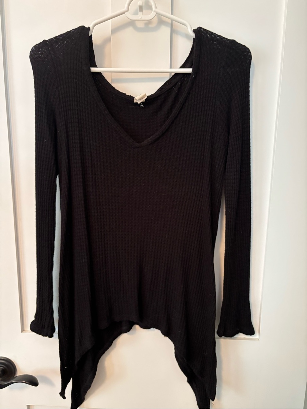 Lazy Sundays Black Waffle-Knit V-Neck Tunic